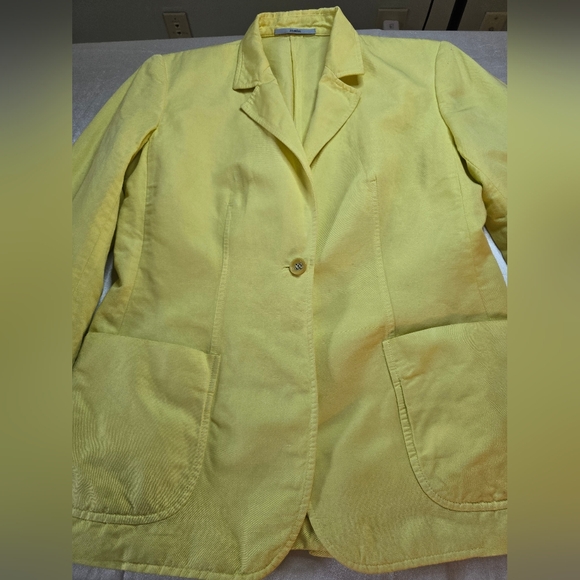 Malo Bright Yellow Women's Blazer Made In Italy Linen Vtg Size 10 - Picture 5 of 11